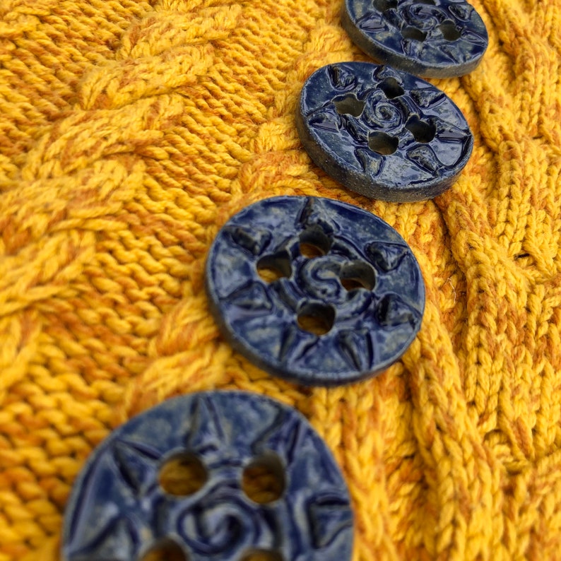 Clay buttons Pottery buttons Crochet Knitting 1.5 inch Unique Handmade stoneware Button Set blue set of 4 Sewing