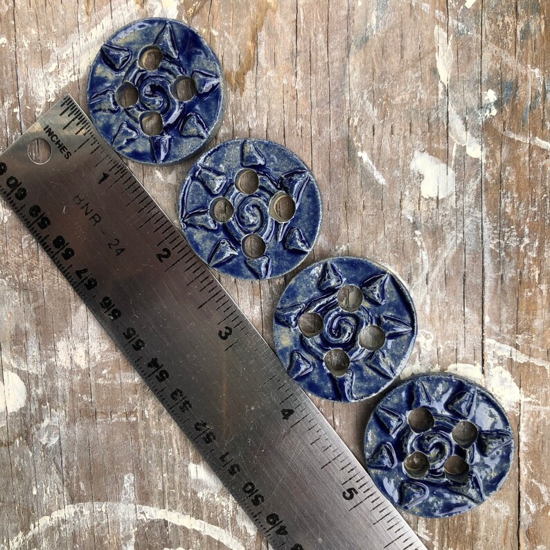 Clay buttons Pottery buttons Crochet Knitting 1.5 inch Unique Handmade stoneware Button Set blue set of 4 Sewing
