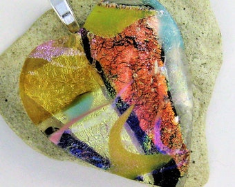 Dichroic Heart Fused Glass Pendant Jewelry