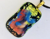 Dichroic Yellow Flowers on Black with Orange and Blue Fused  Glass Jewelry