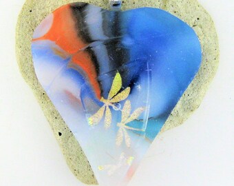 Dichroic Dragonflies Fused Glass Heart Pendant