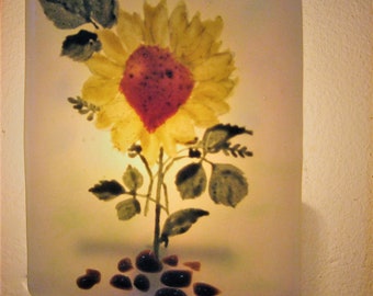 Painted Sunflower Fused Glass Night Light