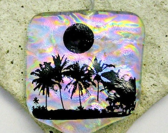 Dichroic Tropical Sunset Fused Glass Pendant