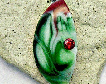 Green Red White With A Twist Fused Glass Pendant