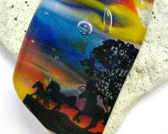 Horses in Sunset Fused Glass Pendant