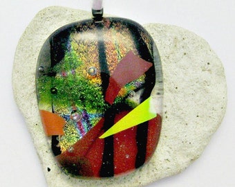 Fused Glass Jewelry / Gorgeous Fall Colors / Dichroic Pendant