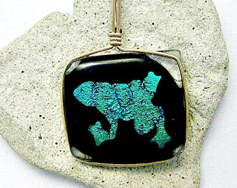 Turquoise Dichroic Froggie Fused Glass Pendant with 14 K Gold Filled Wire Wrapped