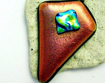 Dichroic Copper and Aqua Fused Glass Pendant