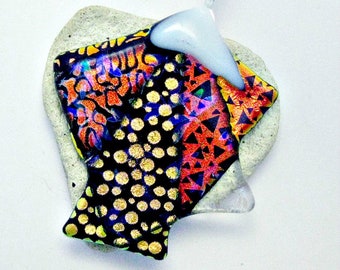 Quilt Like Dichroic Fused Glass Pendant