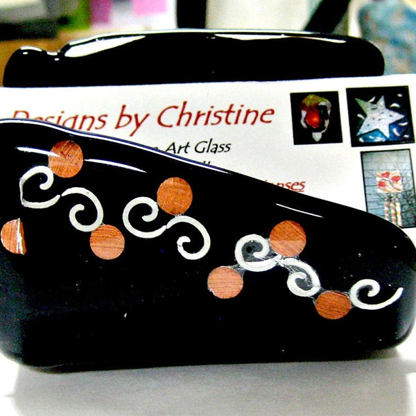 Fused Glass Black Business Card - Sponge - Cell Phone - Napkin Holder