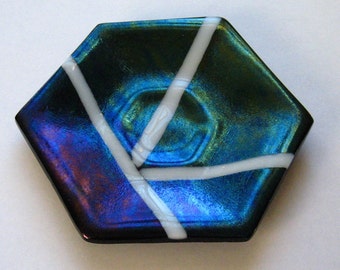 Blue Iridized Fused Glass Dish