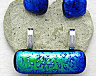 Dichroic Fused Glass Pendant and Earrings Set - Fused Dichroic Glass Pendant - Fused Glass Earrings