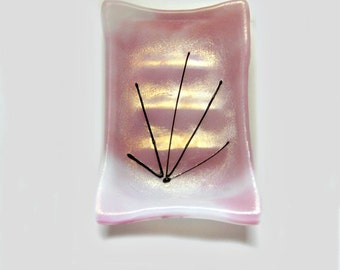 Pink Iridised Fused Glass Jewelry Holder or Soap or Trinket Dish