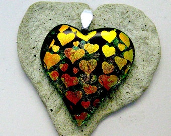 Fused Dichroic Glass Hearts Pendant