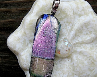 Dichroic Fused Glass Pendant - Pink and Brown Dichroic Fused Glass Pendant