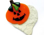 Halloween Fused Glass Jack-O-Lantern Brooch Pin