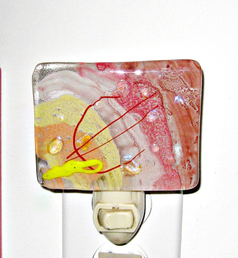 Fused Glass Night Light/ Red Orange Yellow White image 1