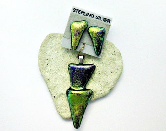 Fused Dichroic Glass Pendant and Earrings Set