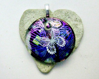 Large Butterfly Pendant Fused Glass Dichroic Pendant