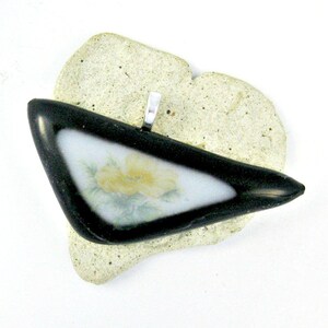 Black and White Peach Flower Fused Glass Pendant with Black Cord image 4