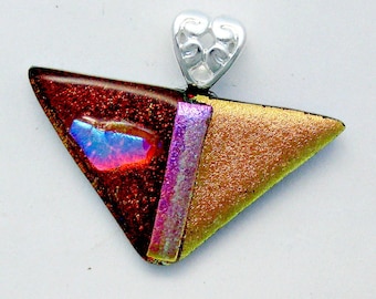 Red and Salmon Dichroic Fused Glass Pendant