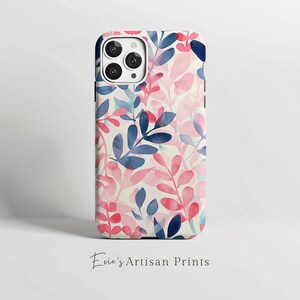 Pink Flora Phone Case iPhone 15 14 13 12 pro, Samsung S24 S23, Pixel 8 pro 7 6, Double Layer Protection, Tough Case, Boho Cool Art
