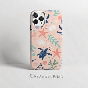 Pink Sea Phone Case iPhone 15 14 13 12 pro, Samsung S24 S23, Pixel 8 pro 7 6, Double Layer Protection, Tough Case, Boho Cool Art