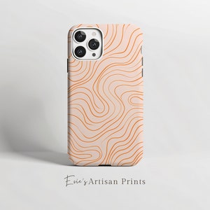 Peach Waves Phone Case iPhone 15 14 13 12 pro, Samsung S24 S23, Pixel 8 pro 7 6, Double Layer Protection, Tough Case, Boho Cool Art