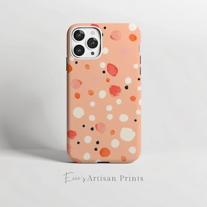 Pastel Orange Dots Phone Case iPhone 15 14 13 12 pro, Samsung S24 S23, Pixel 8 pro 7 6, Double Layer Protection, Tough Case, Boho Cool Art