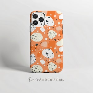 Orange Terrazzo Phone Case iPhone 15 14 13 12 pro, Samsung S24 S23, Pixel 8 pro 7 6, Double Layer Protection, Tough Case, Boho Cool Art