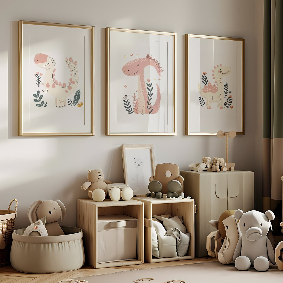 Dinosaur Print Set of 3, Boho Nursery Wall Art Prints, Dinosaur Nursery ...