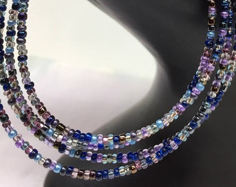 Violet Blue Purple Seed Bead Wrap Ankle Bracelet, Galaxy Mix Long Layered Seed Beaded Necklace Jewelry Custom Made to Order by LoveThemBeads