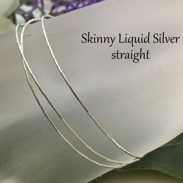 ultra skinny super thin liquid silver tube beads wrap bracelet, anklet or necklace, dainty delicate chain