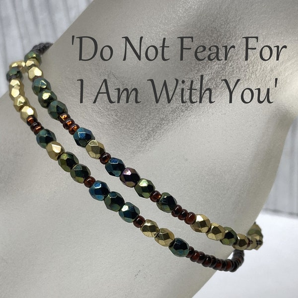 Do Not Fear For I Am With You Morse Code Seed Bead Wrap Bracelet, Christian Faith Jewelry Gift For Women, Bible Verse Isaiah 41:10