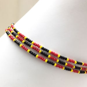 Red Yellow & Black Seed Bead Necklace, Eastern Coral Snake Pattern, Thin Wrap Beaded Bracelet Anklet Choker, Boho Hippie Summer Jewelry