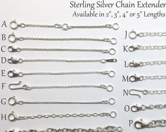 sterling silver chain length extender for necklace or bracelet, 1 inch, 1.5, 2 inch, 3, 4 or 5 inch extension lengthener adjuster resizer