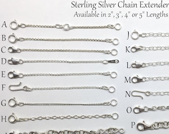 sterling silver chain length extender for necklace or bracelet, 1 inch, 1.5, 2 inch, 3, 4 or 5 inch extension lengthener adjuster resizer