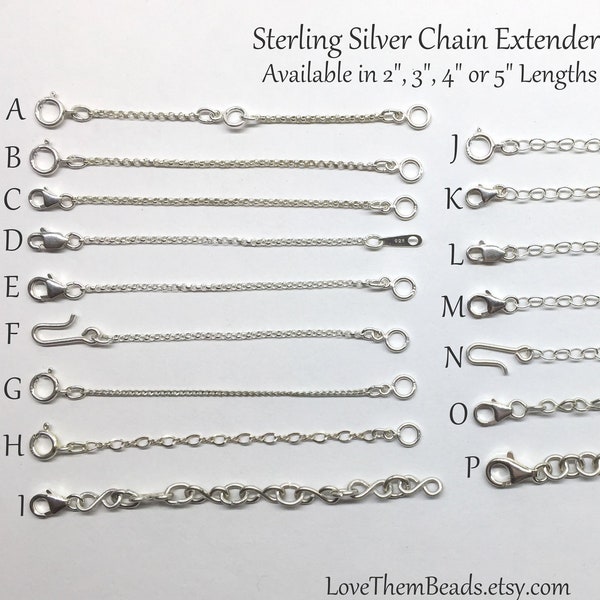 sterling silver chain length extender for necklace or bracelet, 1 inch, 1.5, 2 inch, 3, 4 or 5 inch extension lengthener adjuster resizer