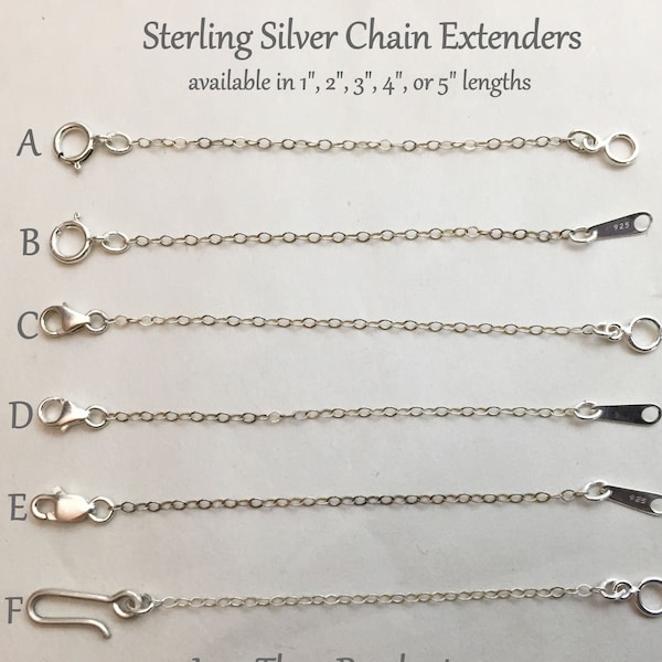 Sterling Silver Delicate 1.3mm Cable Extender for Necklace or Bracelet, 1 inch, 2 inch, 3, 4 or 5 inch Extension Lengthener Adjuster Resizer