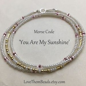 You Are My Sunshine Morse Code Seed Beaded Wrap Bracelet, Choker Necklace, Gold and White BFF Bestie Best Friend Jewelry Gift