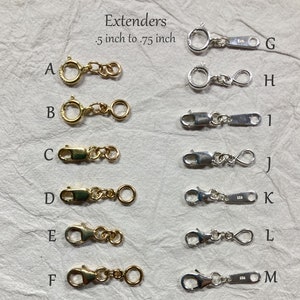 short chain extenders, less than 1 inch long, sterling silver or gold filled
