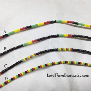 Tiny Rasta Reggae Seed Bead Necklace Bracelet Anklet Choker, Small Glass Long Layered Thin Wrap Jamaican Colors Rastafarian Hippie Jewelry