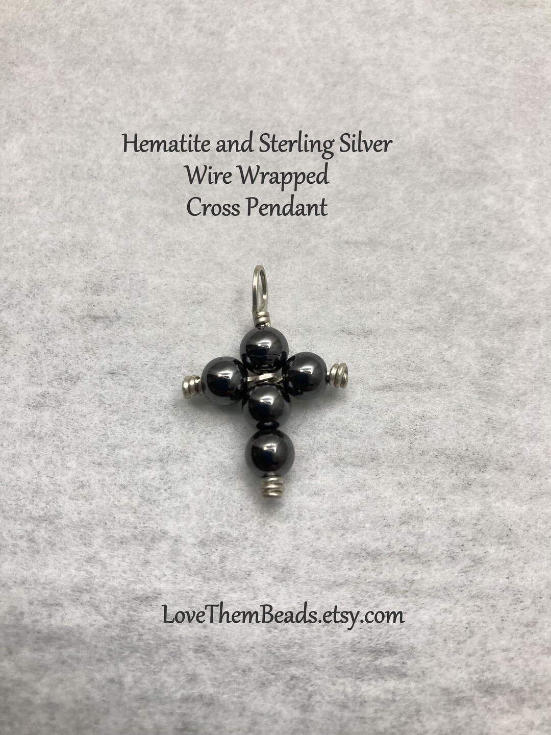 Hematite Cross Pendant Sterling Silver Wire Wrapped Pendant Etsy