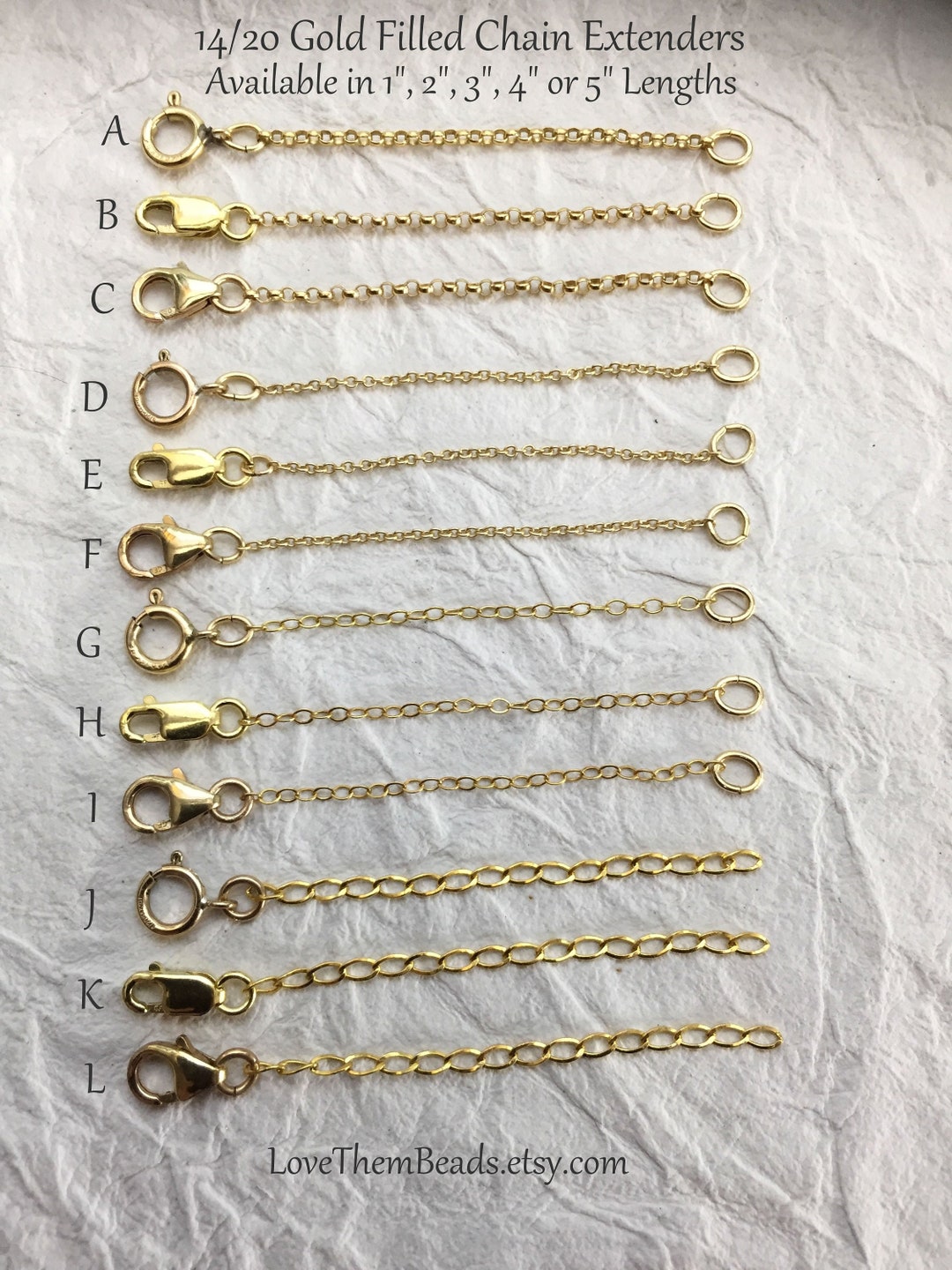 Gold Filled Chain Length Extender for Necklace or Bracelet, 1 Inch, 2 ...