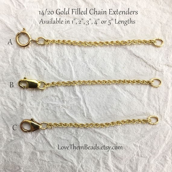 Gold Filled Wheat Chain Length Extender for Necklace or Bracelet, 1 Inch, 2  Inch, 3, 4 or 5 Inch Extension Lengthener Adjuster Resizer 