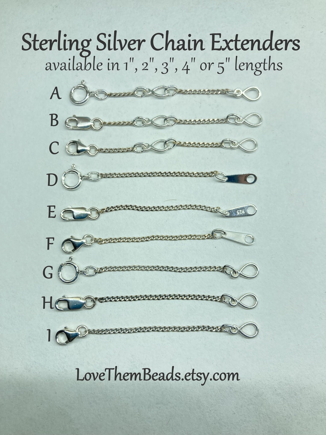Thin Sterling Silver Curb Chain Extender for Necklace or Bracelet, 1 ...