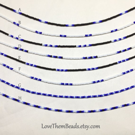 Seed Bead Necklace, Blue Black & White Patterns, Thin Long  display picture 1