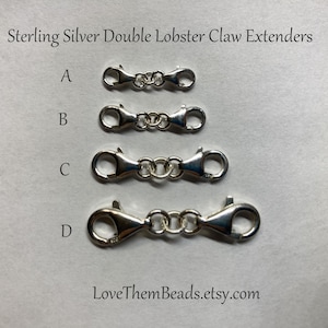 Sterling Silver Lobster Claw Chain Extender with Clasp on Both Ends - Multiple Sizes Available