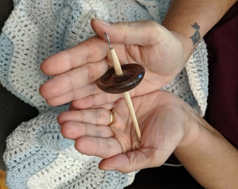 Hand Turned Mini Black Walnut Top Whorl Drop Spindle Whorl