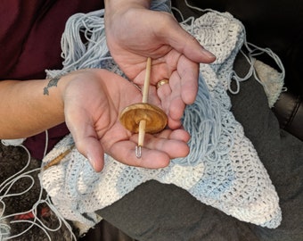 Hand Turned Mini Oak Top Whorl Drop Spindle Whorl